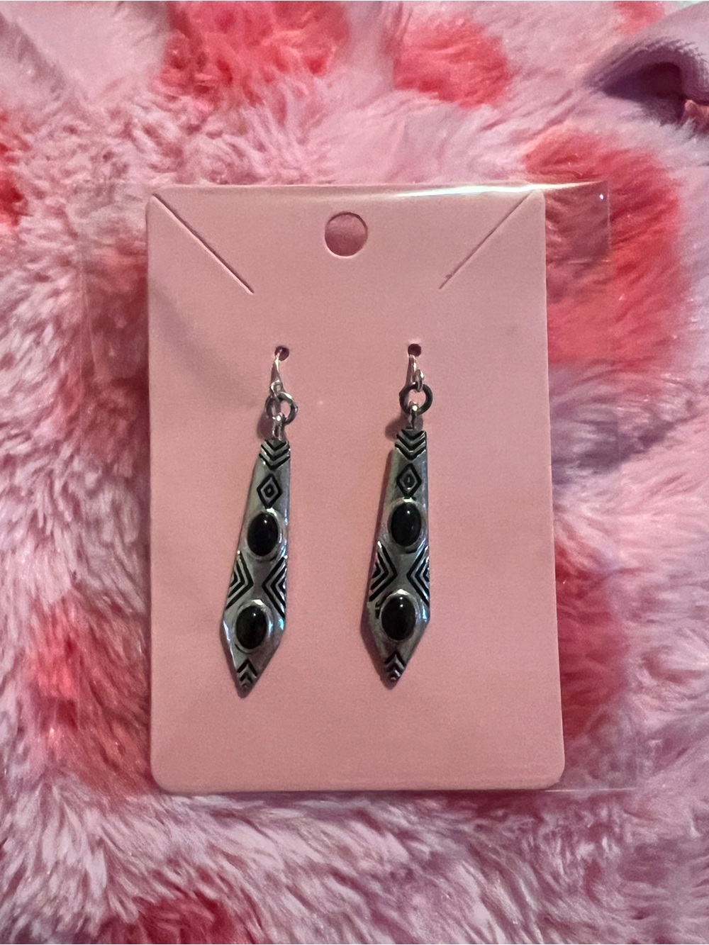 Silver-Tone Black Stone Drop Earrings - Women Jewelry